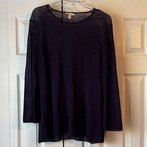 Eileen Fisher Organic Linen Round Neck Top Purple Sheer Crepe Knit Size M